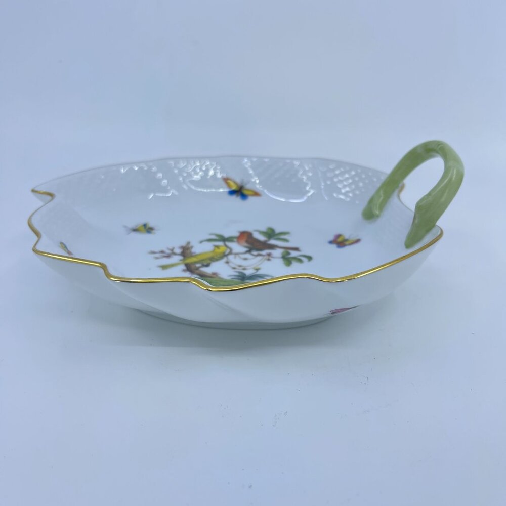 vintage herend hand painted porcelain leaf dish rothschild bird motif